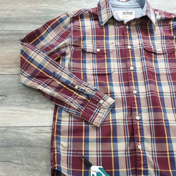 Urban Pipeline Men Medium Long Sleeve Shirt Plaid Casual Work Weekend Relax FLAW - Picture 4 of 12